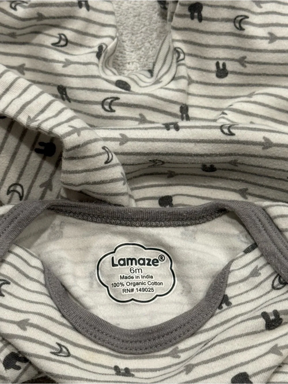 Lamaze Gray & White Striped Footed One-Piece Footie Pajamas 6 months